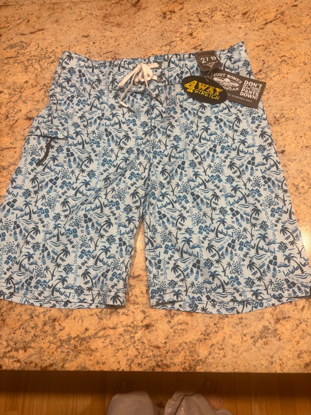 Just Bones Boardwear Boys size 14 (27) Light Blue Tropical Print Board Shorts